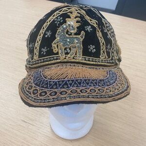 Embroidered Black and Gold Velvet Cap
